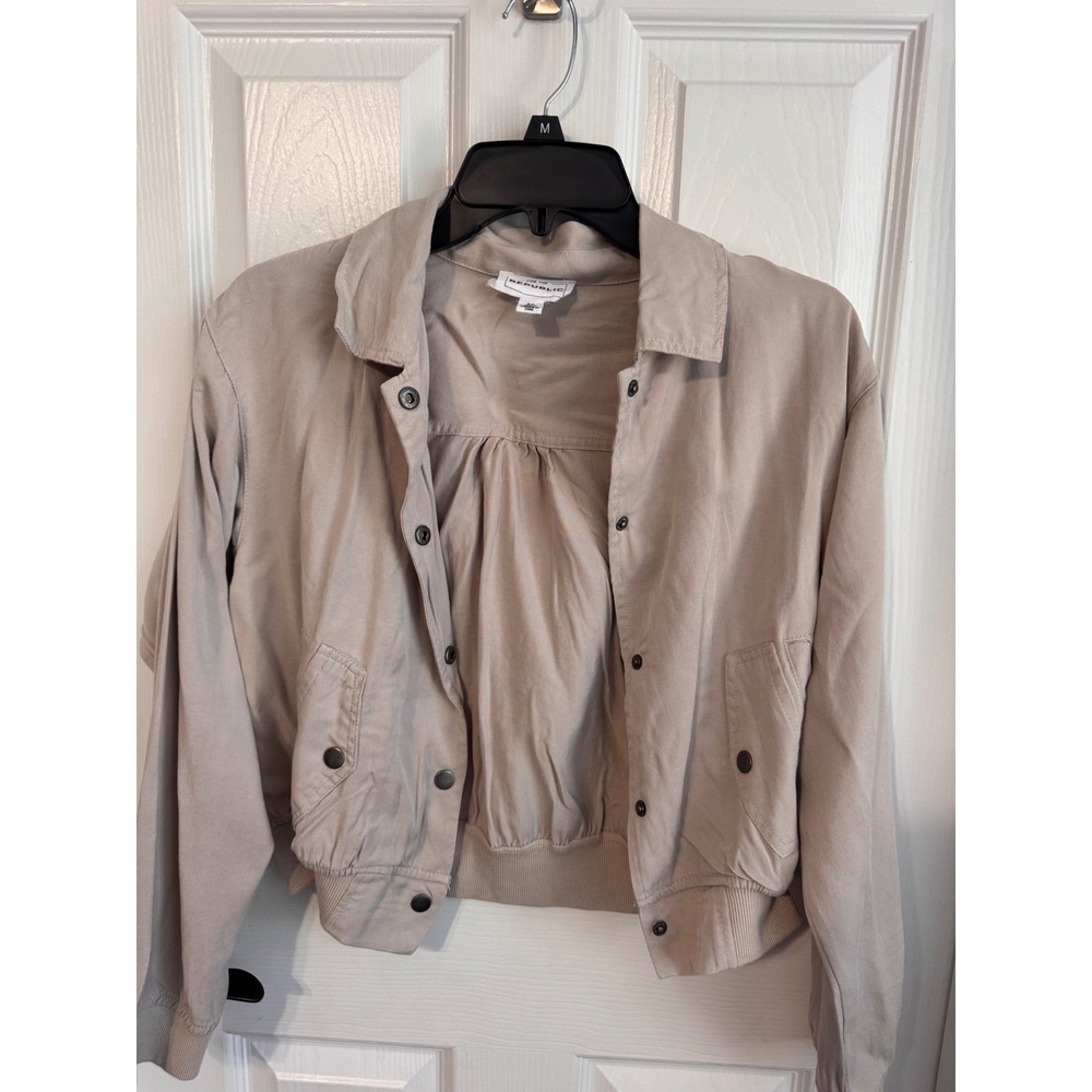 For The Republic Bomber Jacket Small Beige Snap Front Lightweight